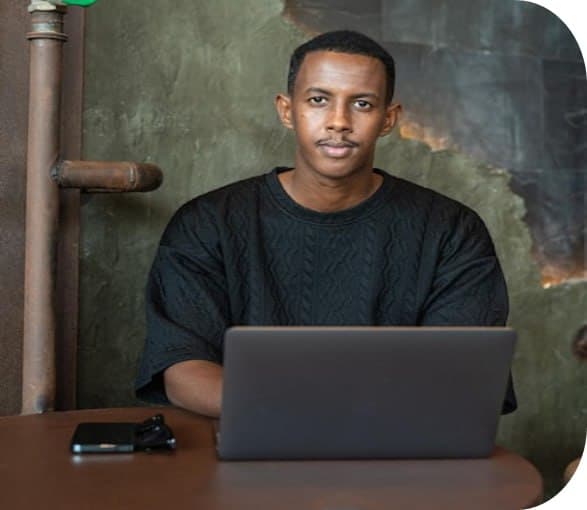 Property manager working on laptop